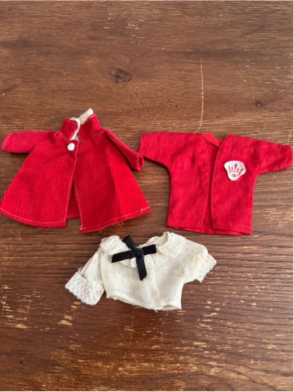 Vintage Barbie Doll Clothes Lot Red Coat Lace Blouse Snap Closure Mod Mattel